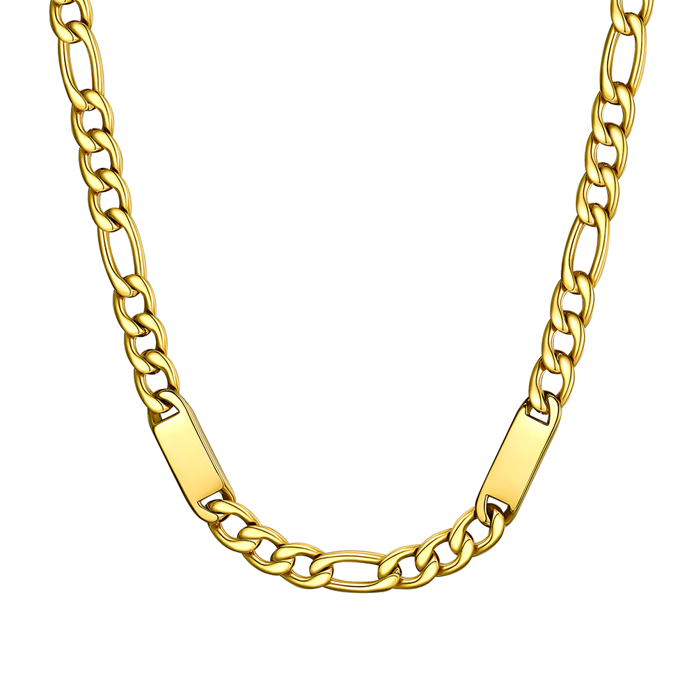 Custom Engravable 1-6 Names Figaro Chain Necklace For Him