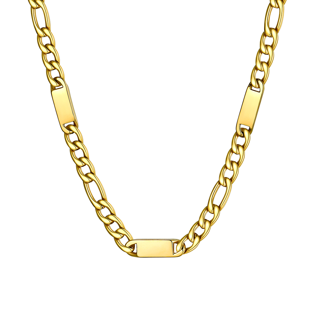 Custom Engravable 1-6 Names Figaro Chain Necklace For Him