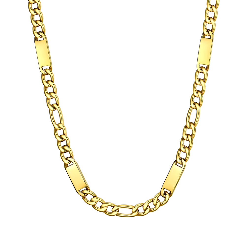 Custom Engravable 1-6 Names Figaro Chain Necklace For Him