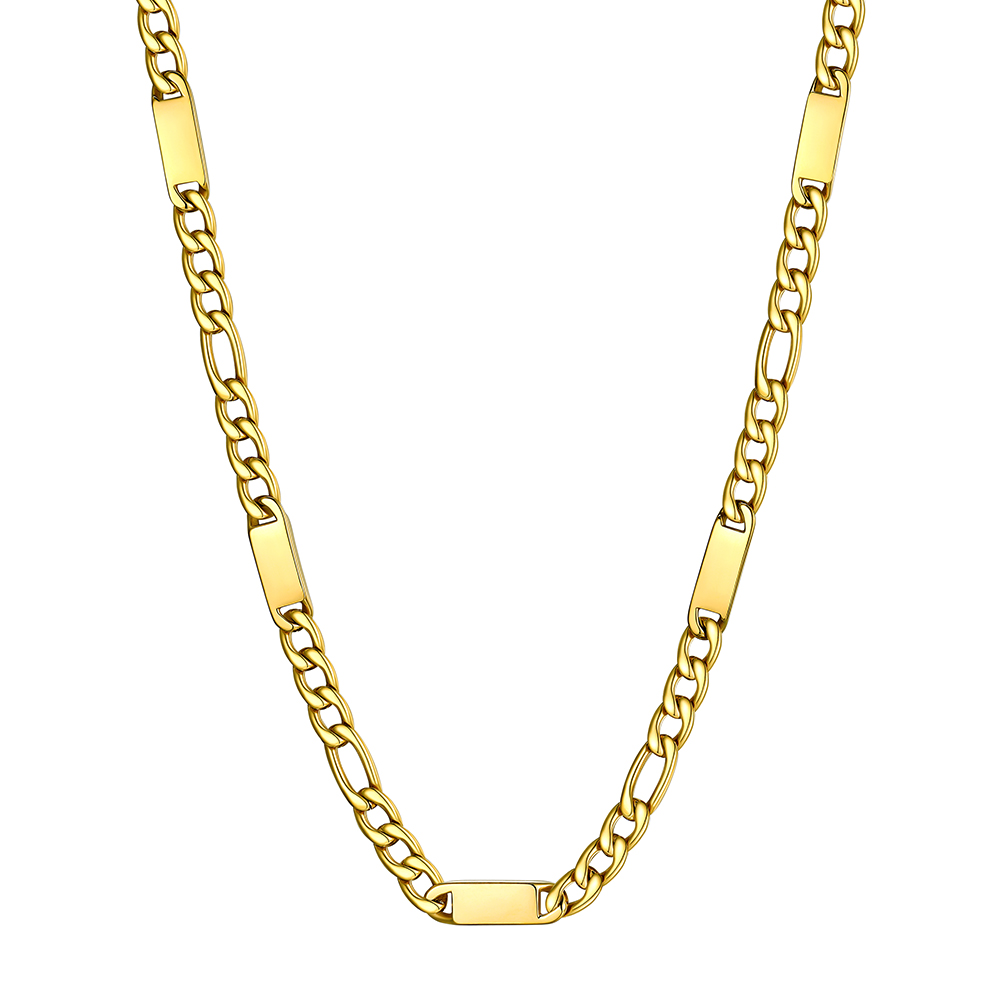 Custom Engravable 1-6 Names Figaro Chain Necklace For Him