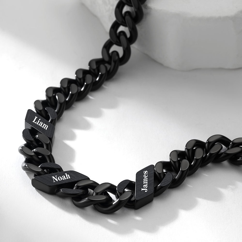 1-6 Names Stainless Steel Engraved Cuban Chain Necklace for Men