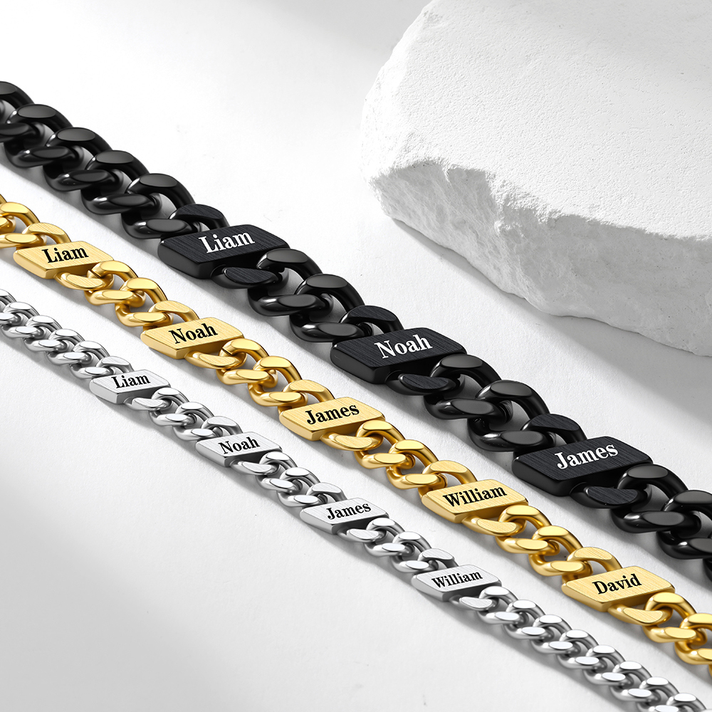 1-6 Names Stainless Steel Engraved Cuban Chain Necklace for Men