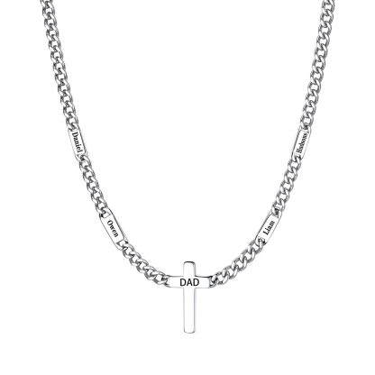 Custom Name Chain Necklace With Cross Pendant Silver - 4 names