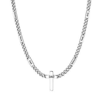 Name Chain Necklace With Cross Pendant Silver - 6 names