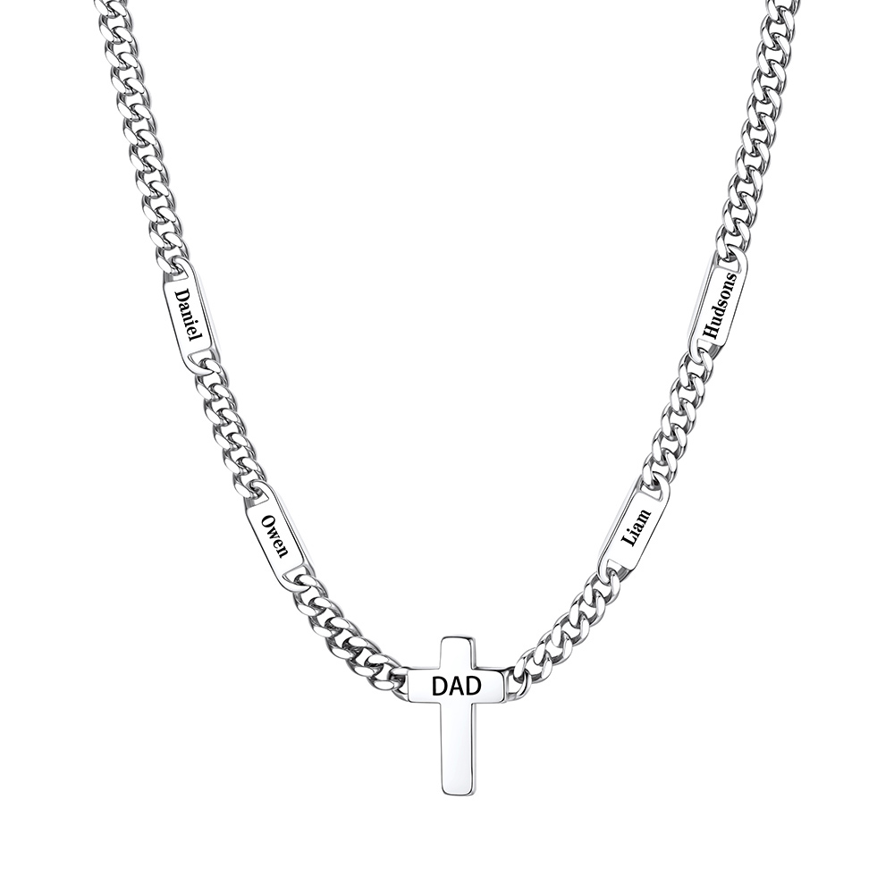 Name Chain Necklace With Cross Pendant Silver - 4 names