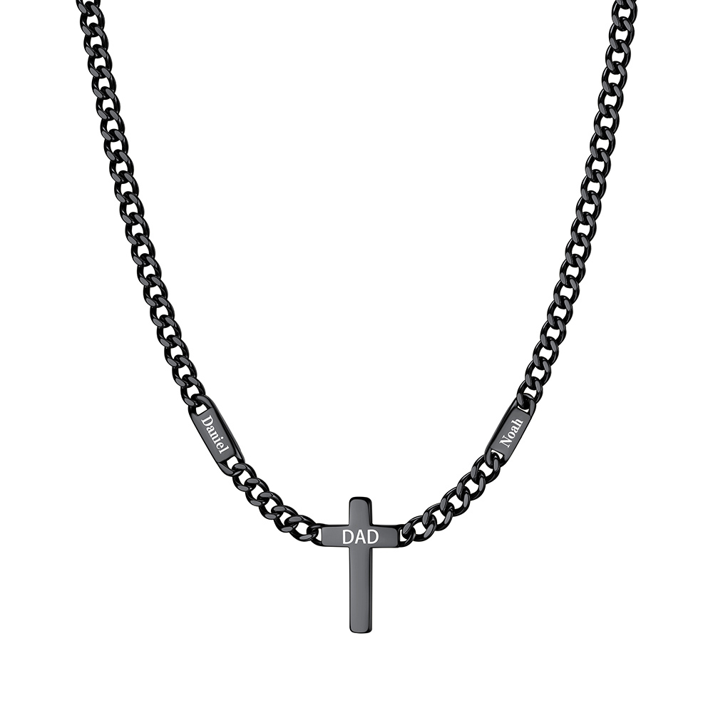 Name Chain Necklace With Cross Pendant Black - 2 names