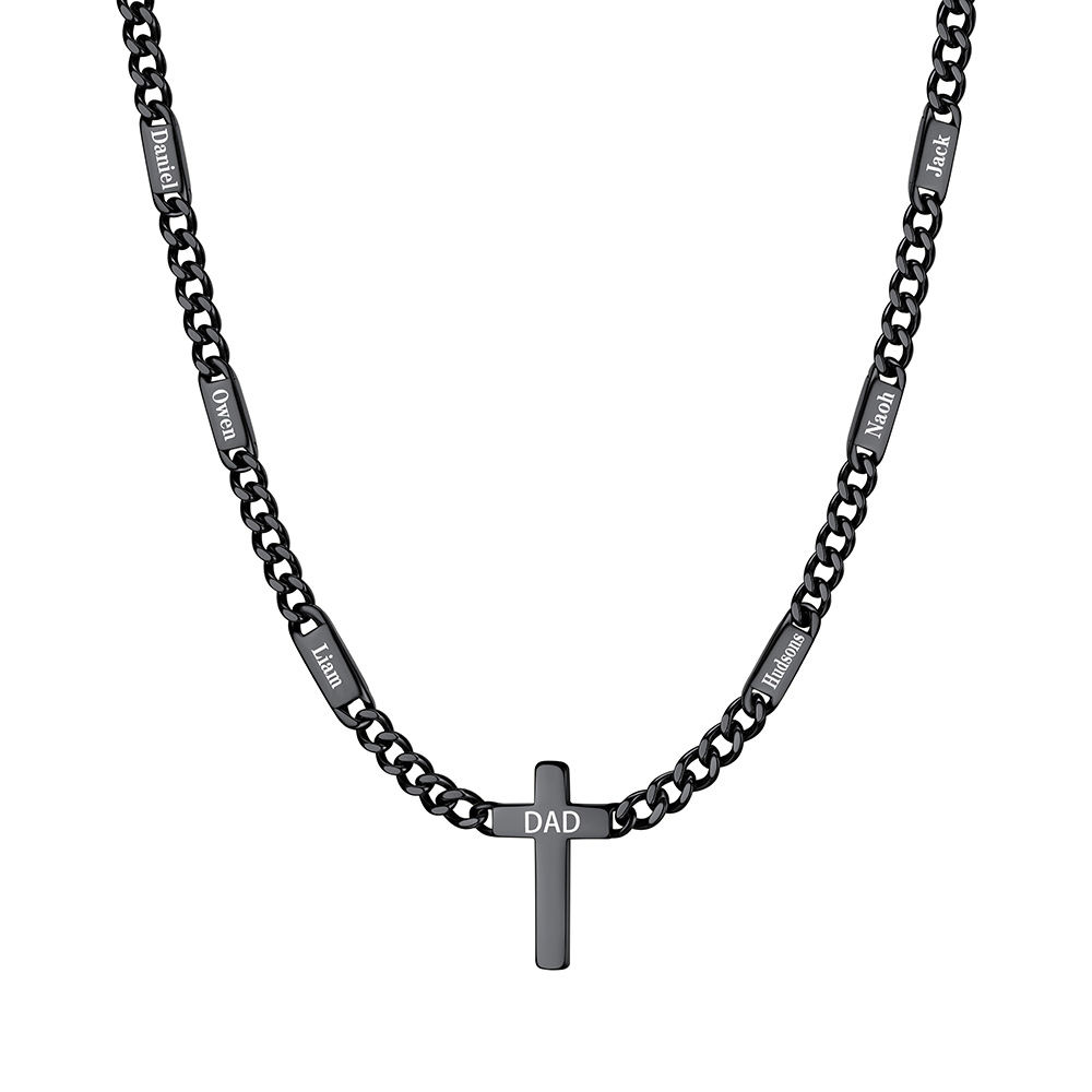 Name Chain Necklace With Cross Pendant Black - 6 names