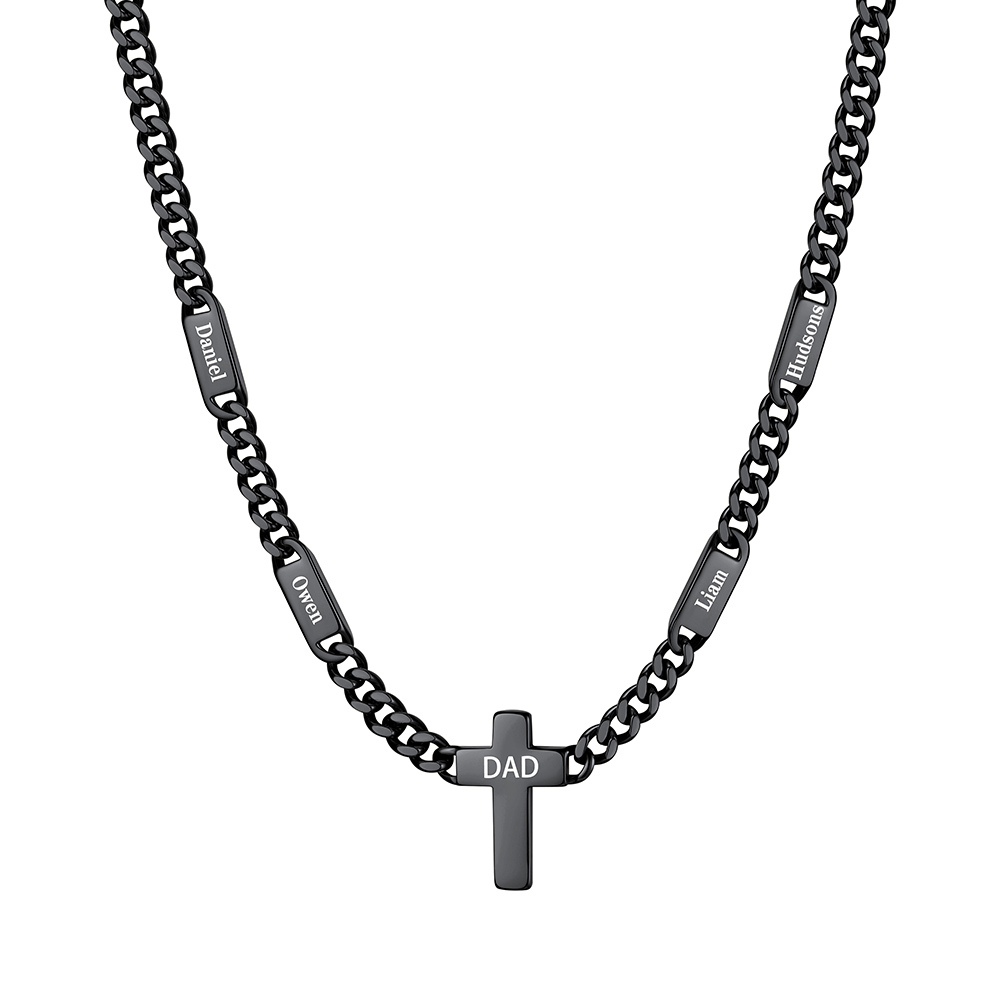 Name Chain Necklace With Cross Pendant Black - 4 names