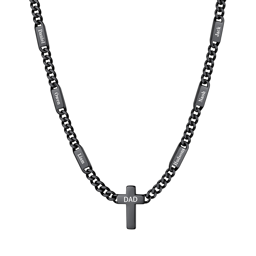 Name Chain Necklace With Cross Pendant Black - 6 names