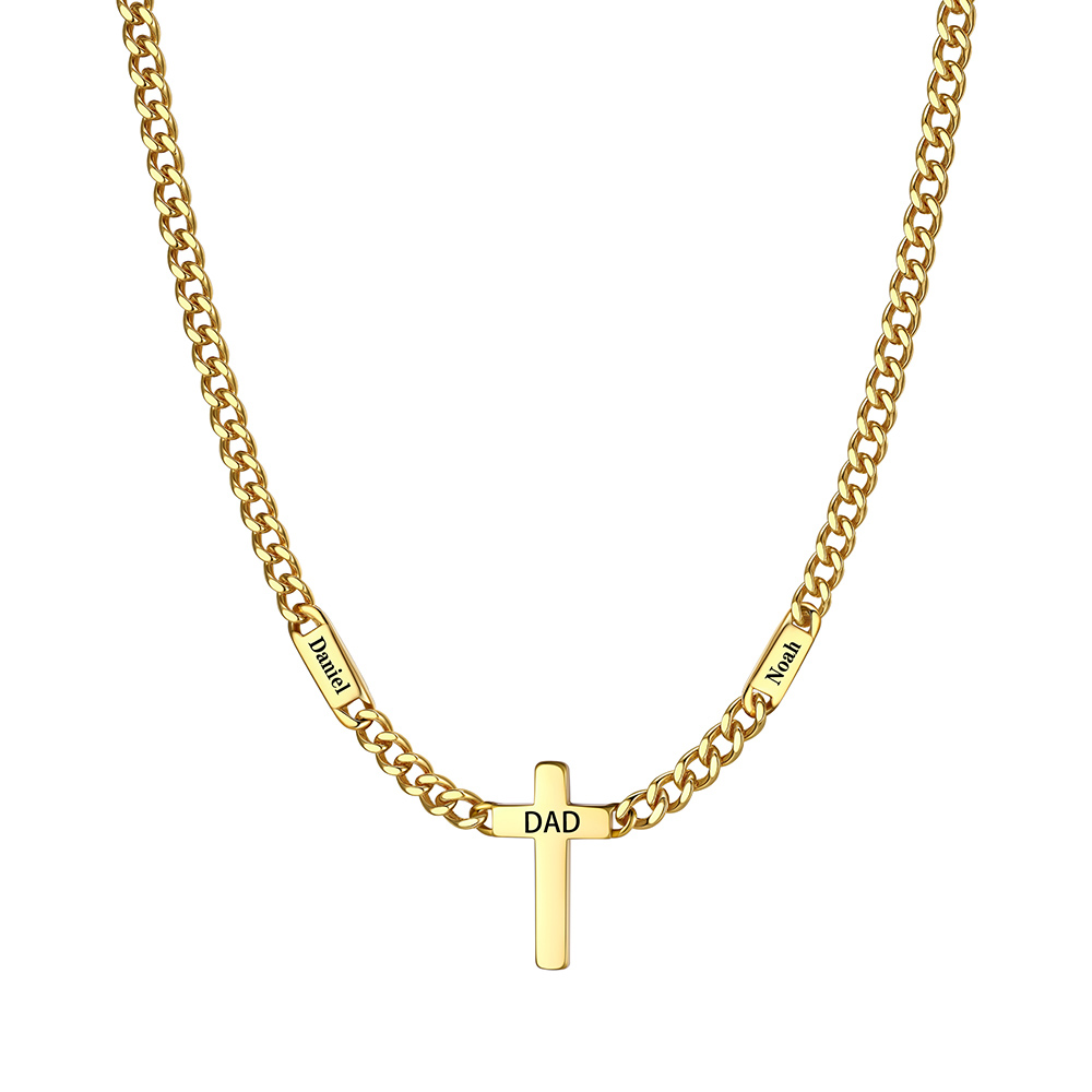 Name Chain Necklace With Cross Pendant Gold - 2 names