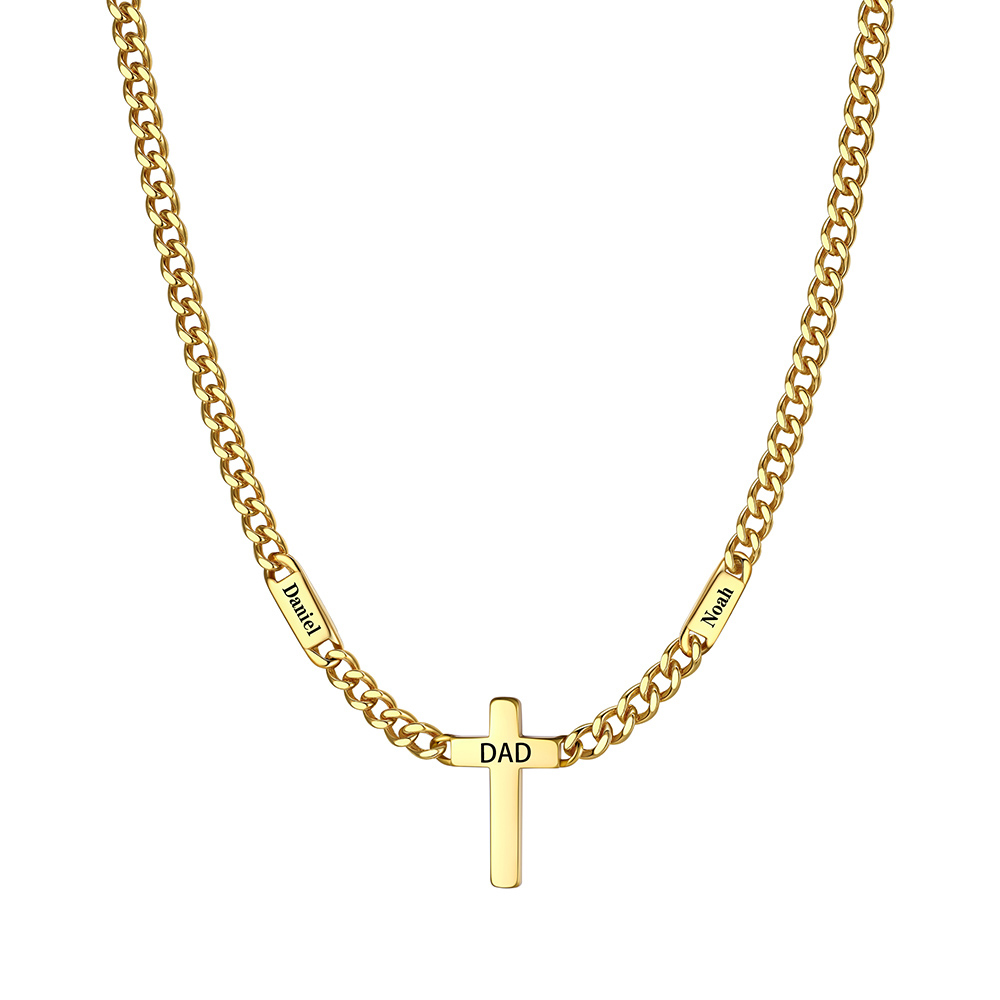 Name Chain Necklace With Cross Pendant Gold - 2 names