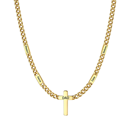 Name Chain Necklace With Cross Pendant Gold - 4 names