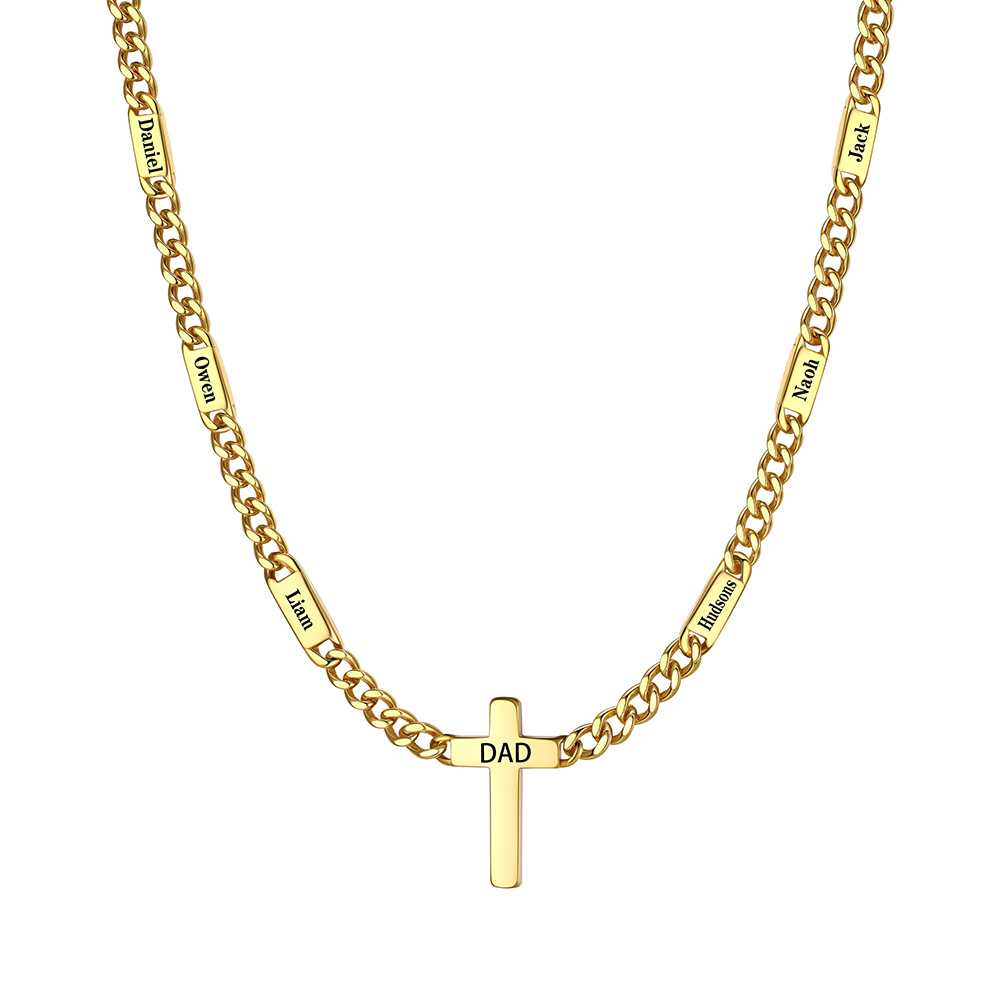 Name Chain Necklace With Cross Pendant Gold - 6 names