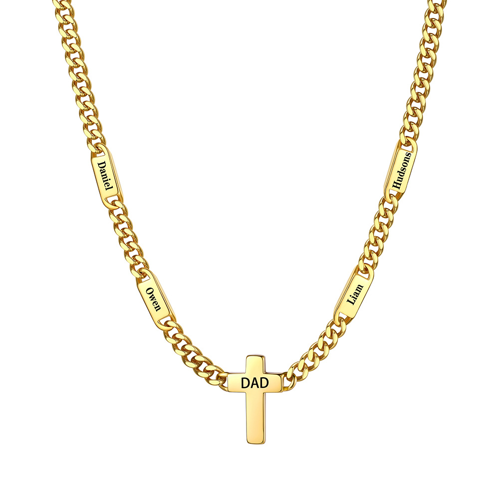 Name Chain Necklace With Cross Pendant Gold - 4 names