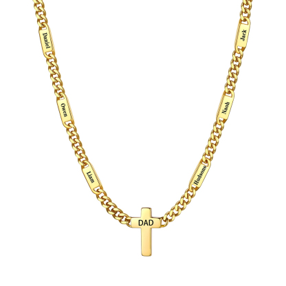 Name Chain Necklace With Cross Pendant Gold - 6 names