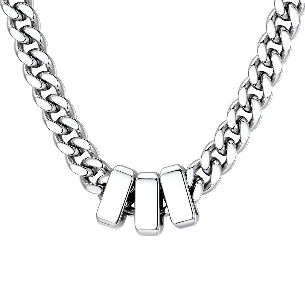 Custom Engravable Name Beads Cuban Chain Necklace For Men