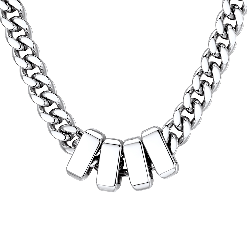 Custom Engravable Name Beads Cuban Chain Necklace For Men