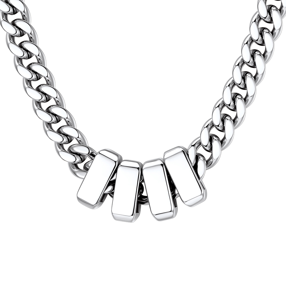 Custom Engravable Name Beads Cuban Chain Necklace For Men