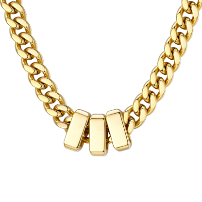 Custom Engravable Name Beads Cuban Chain Necklace For Men