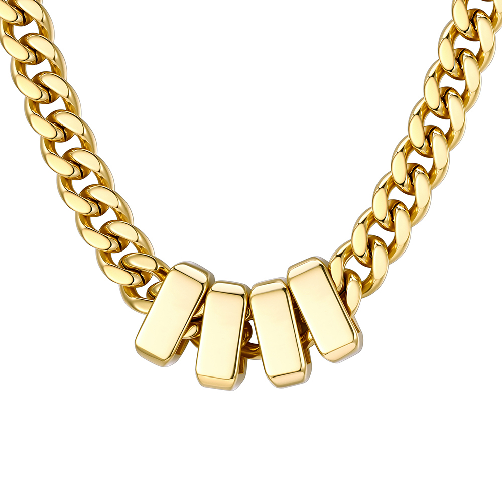 Custom Engravable Name Beads Cuban Chain Necklace For Men