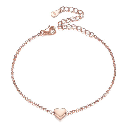 Classic Rose Gold Heart Link Chain Bracelet  for Women, sterling silver jewlery, gift idea, sterling silver bracelets