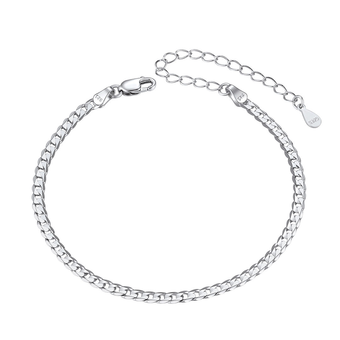 S925 Silver Curb Cuban Chain Anklet