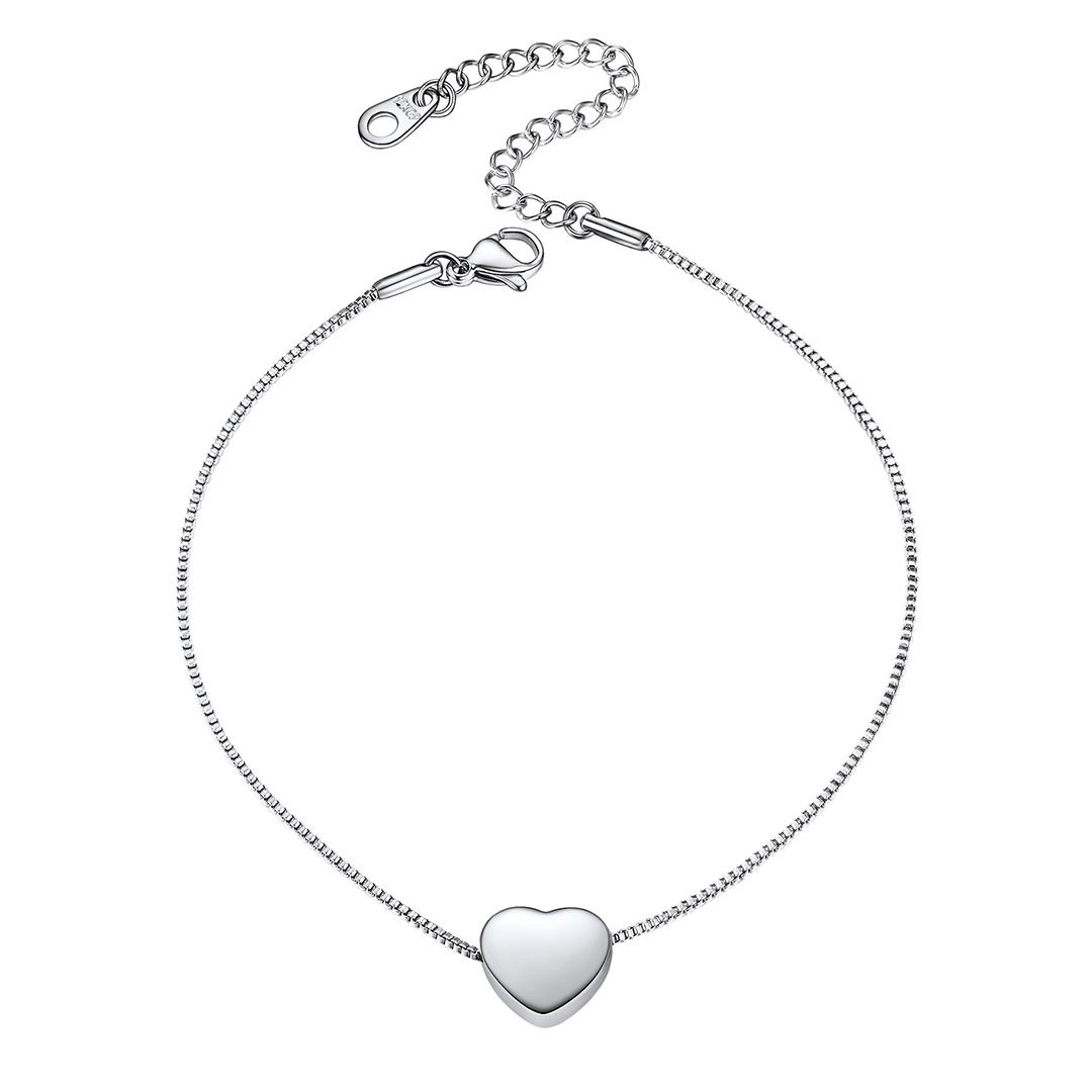 Rose Gold Heart Anklet Box Chain Charm