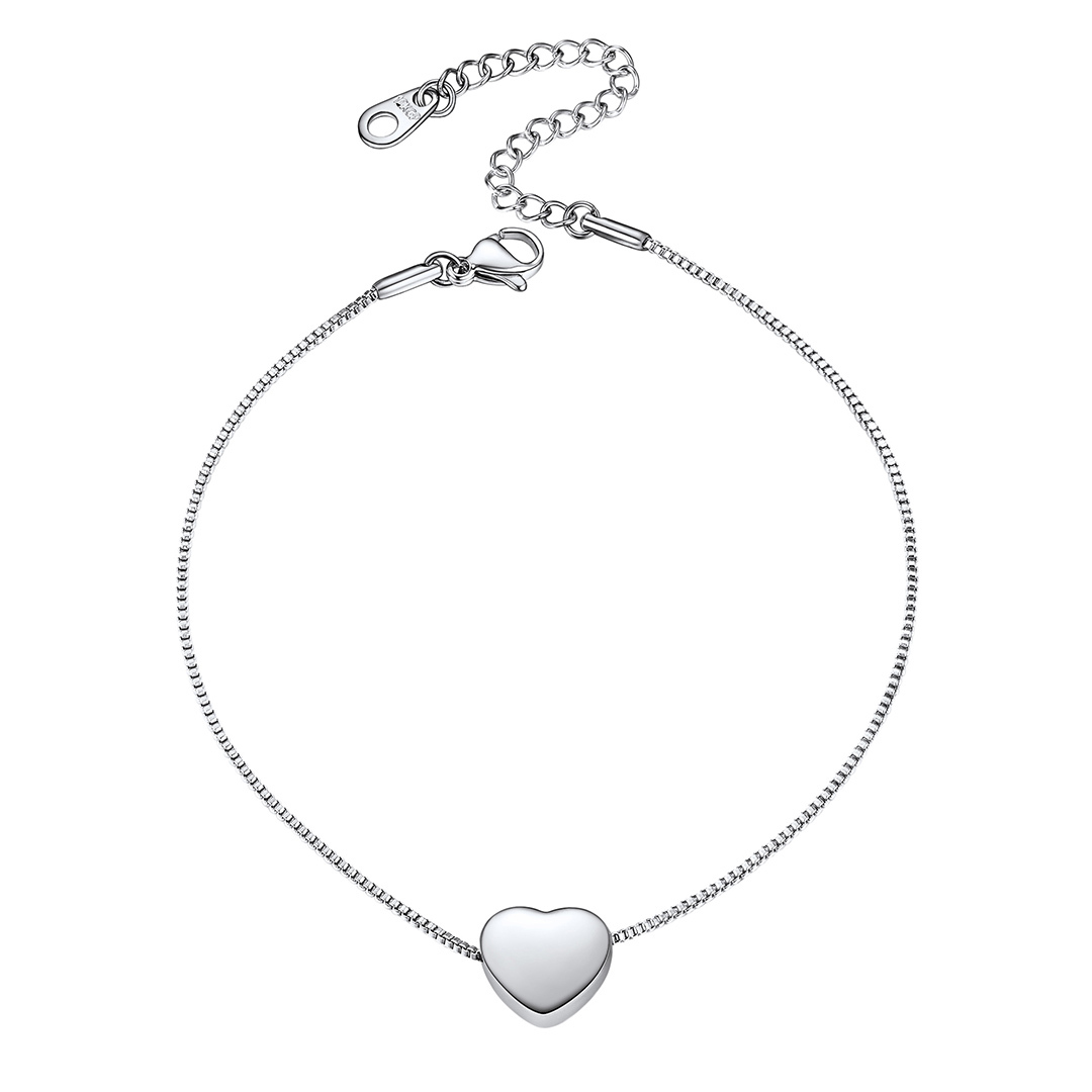 Rose Gold Heart Anklet Box Chain Charm