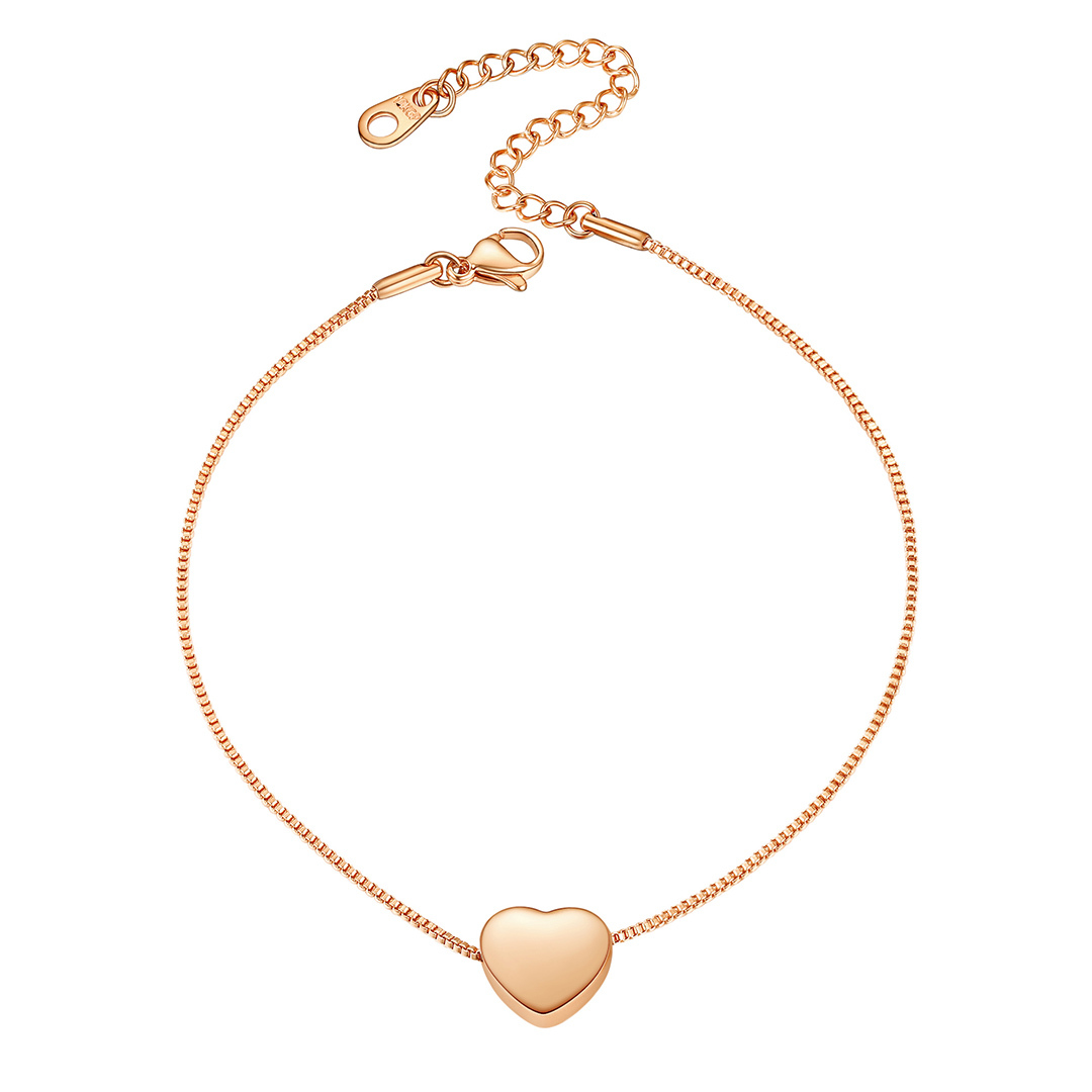 Rose Gold Heart Anklet Box Chain Charm