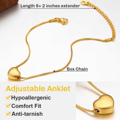 Heart Box Chain Charm Anklet for Women