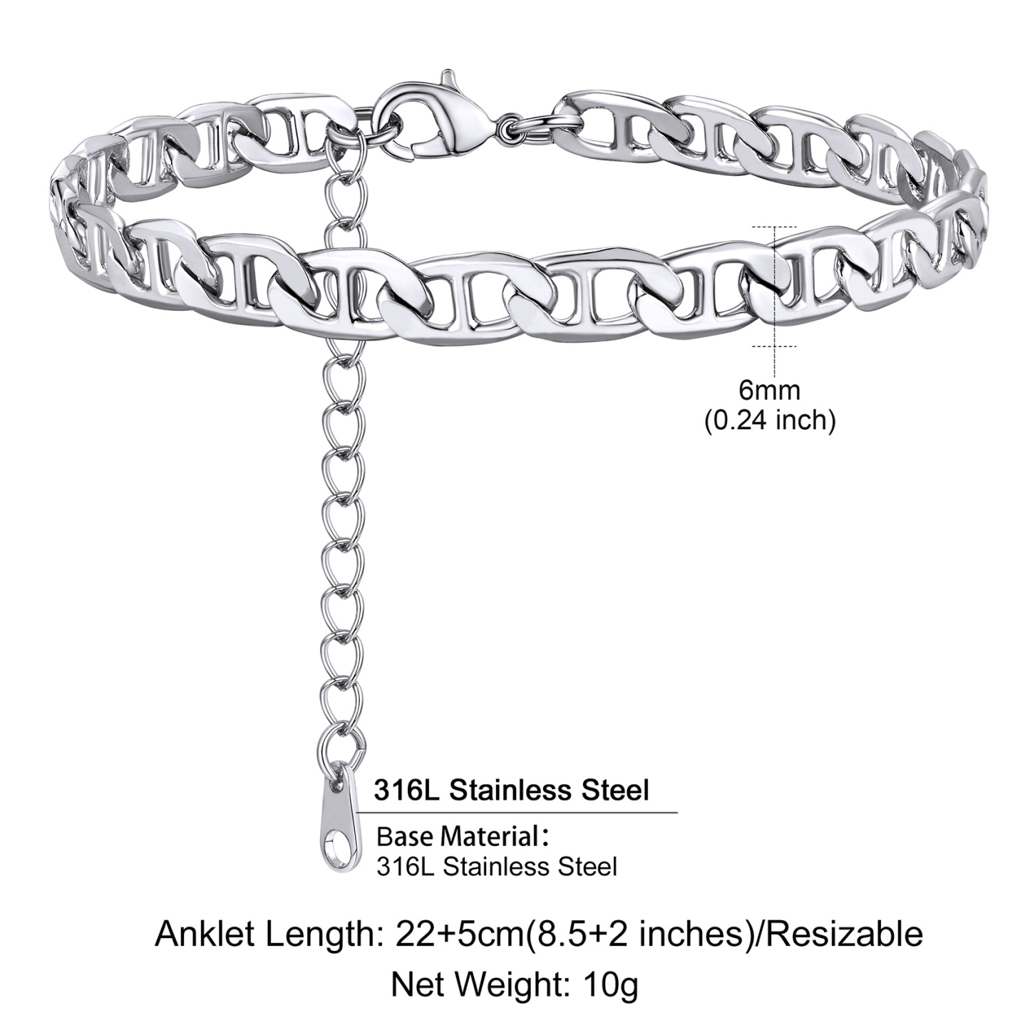 Flat Link Adjustable Anklet for Women