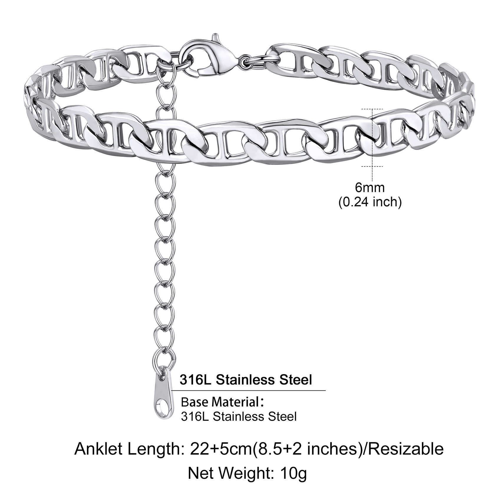 Flat Link Adjustable Anklet for Women