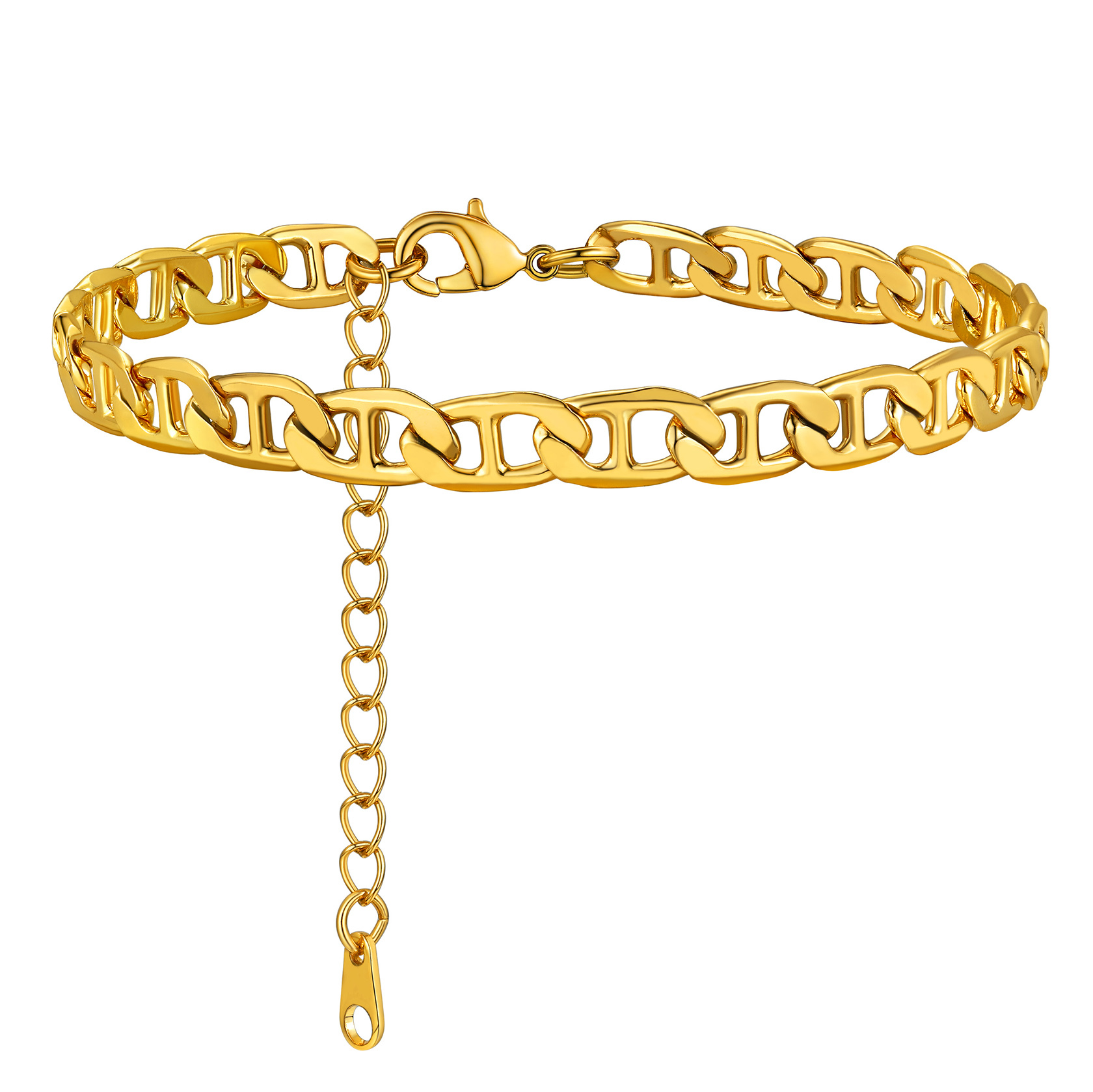 18K Gold Flat Link Adjustable Anklet