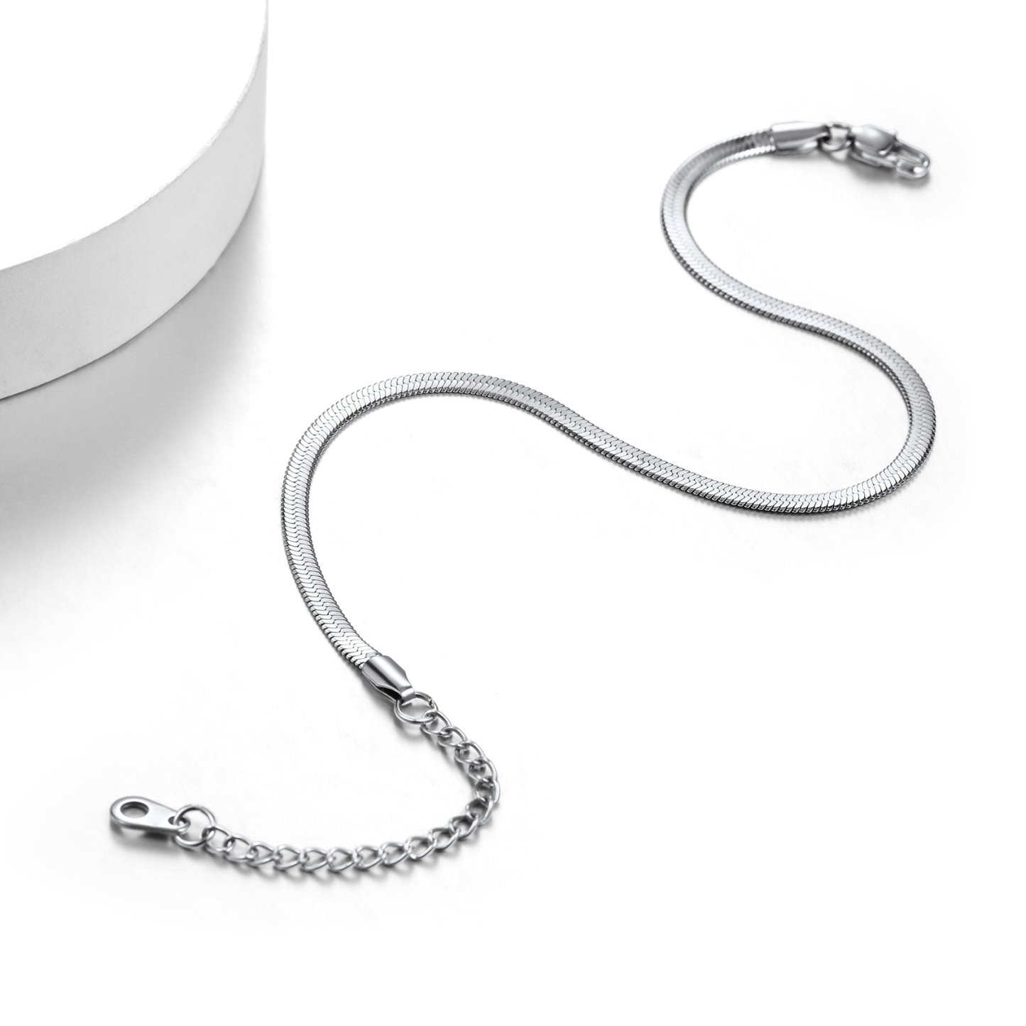 3mm Flat Herringbone Link Anklet