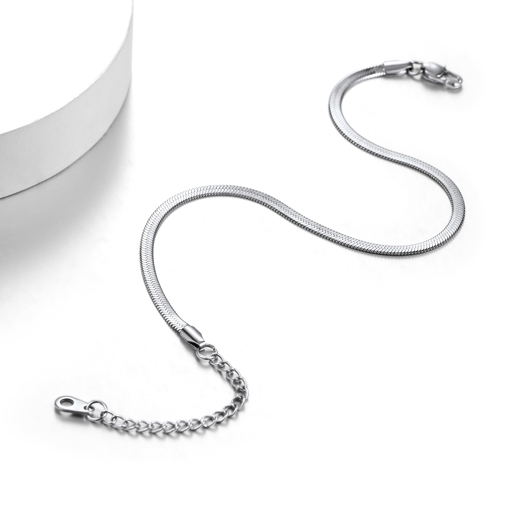 3mm Flat Herringbone Link Anklet