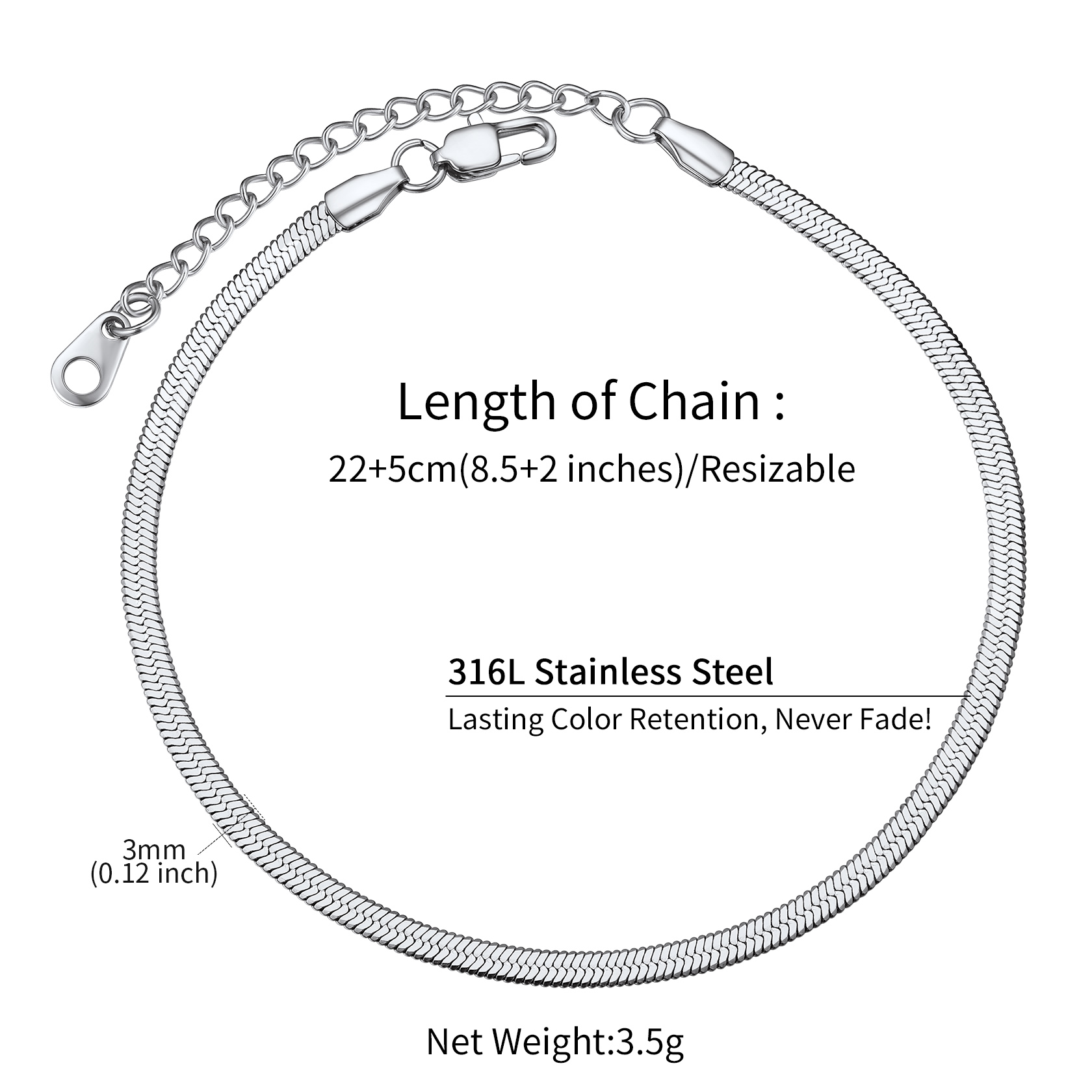 Flat Herringbone Link Anklet  for Women