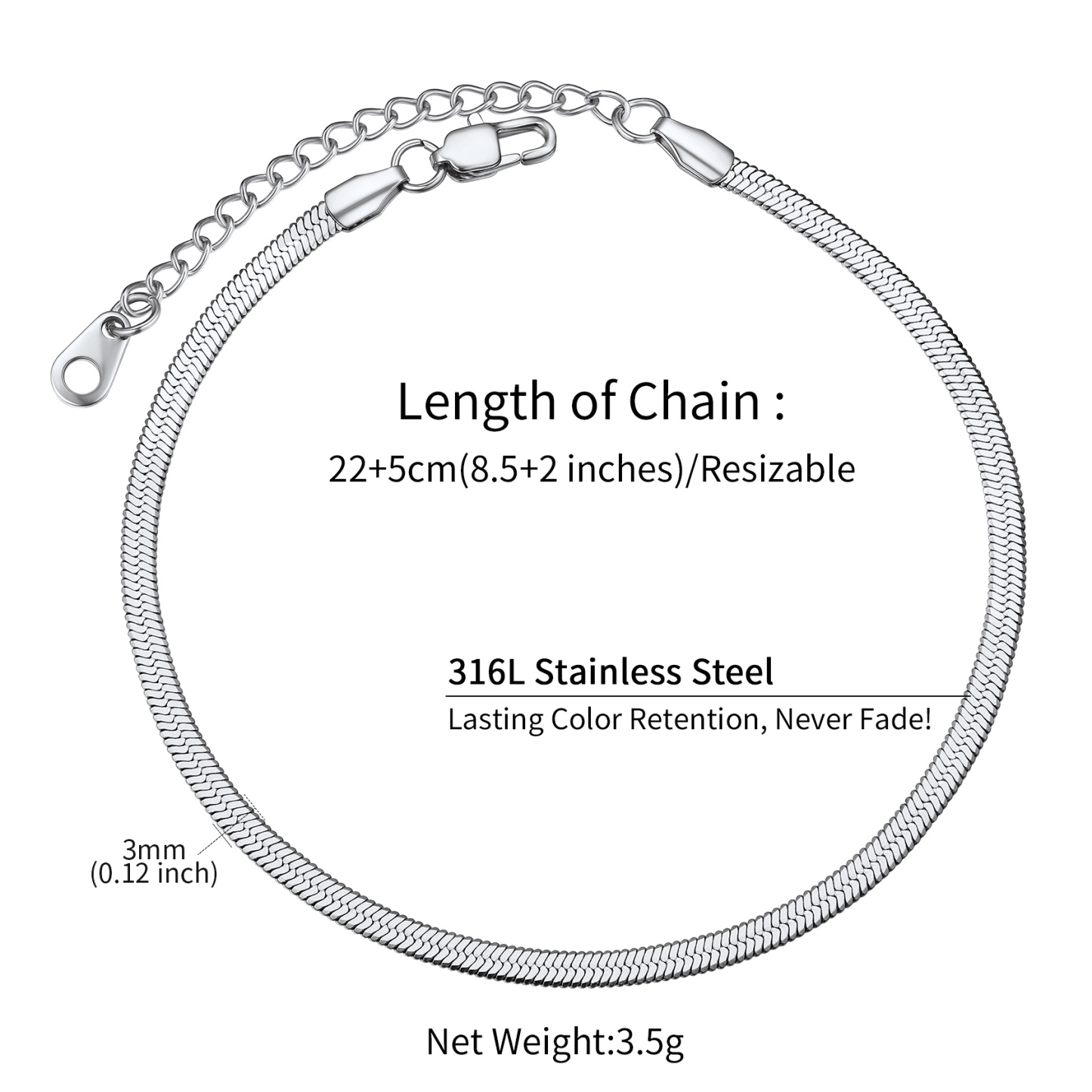 Flat Herringbone Link Anklet  for Women