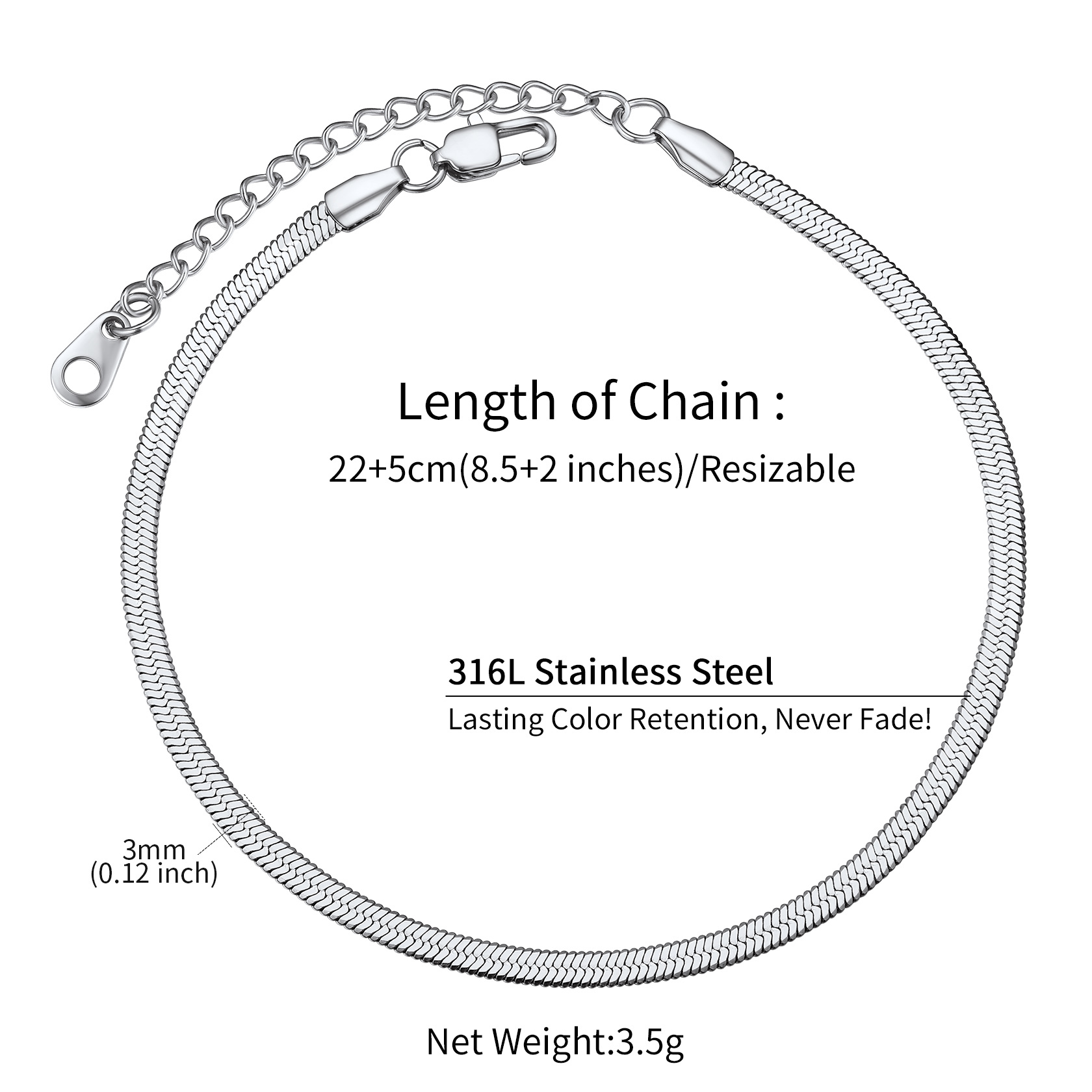 Flat Herringbone Link Anklet  for Women