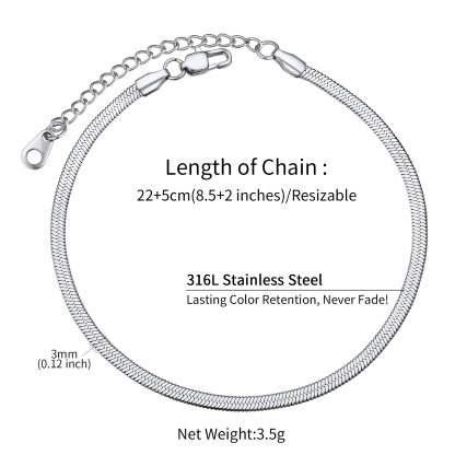 Flat Herringbone Link Anklet  for Women