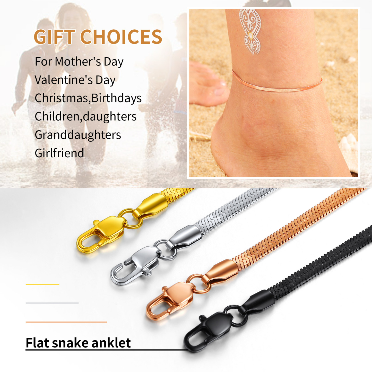 Flat Herringbone Link Anklet  for Women