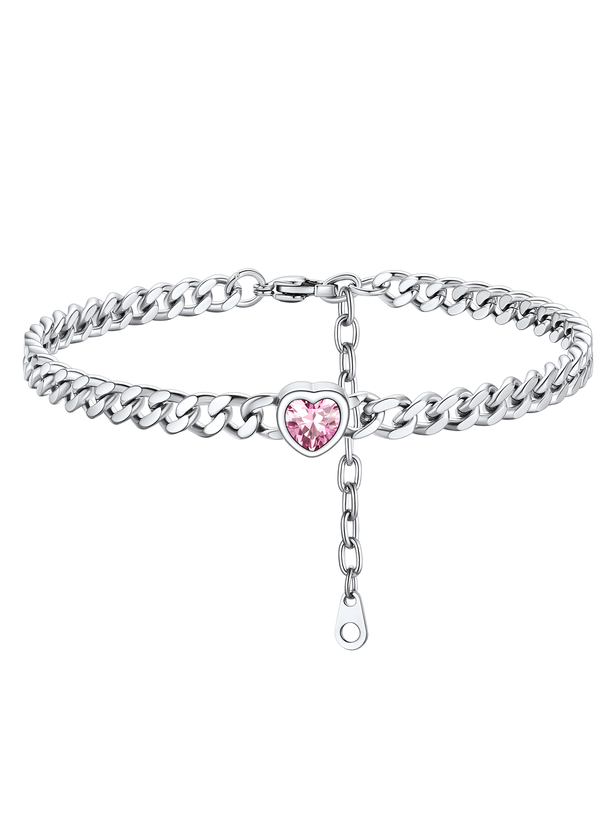 Cuban Chain Anklet with September Heart Birthstone