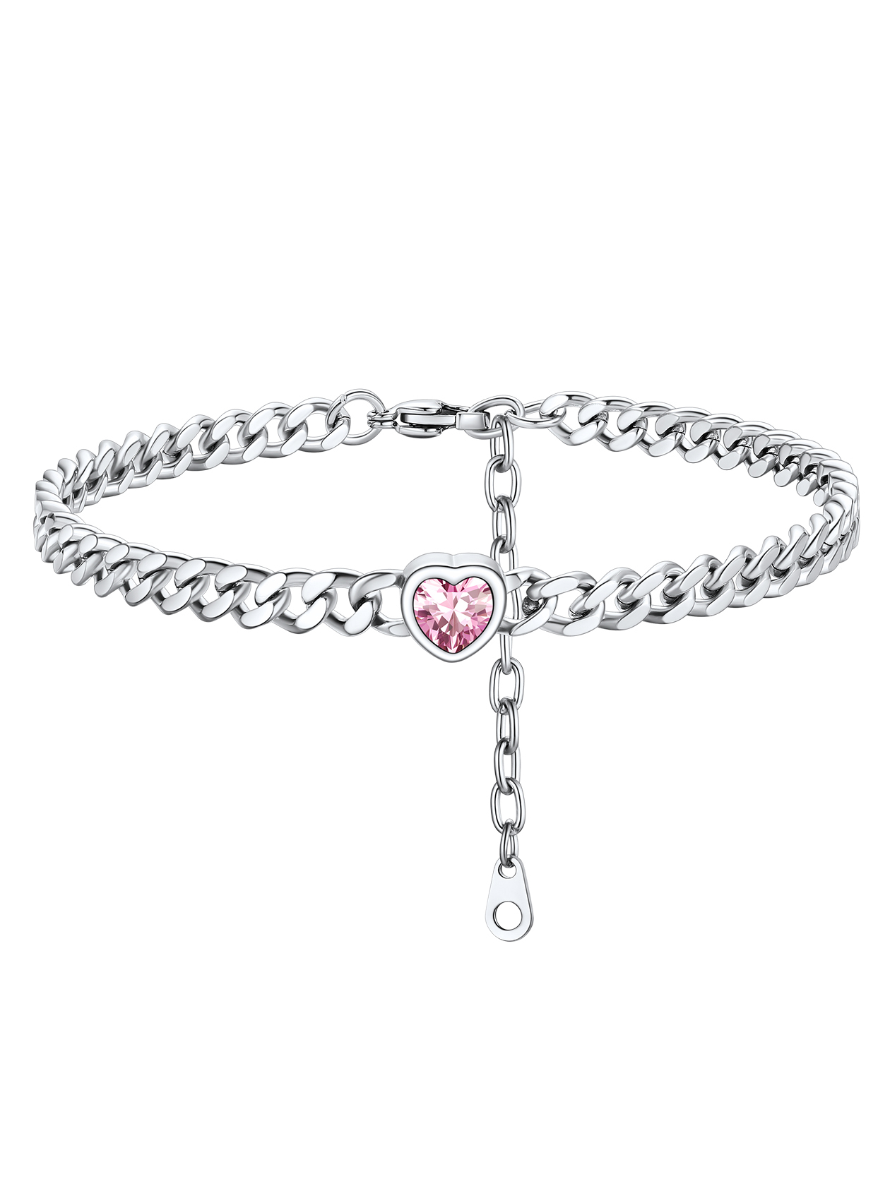 Cuban Chain Anklet with September Heart Birthstone