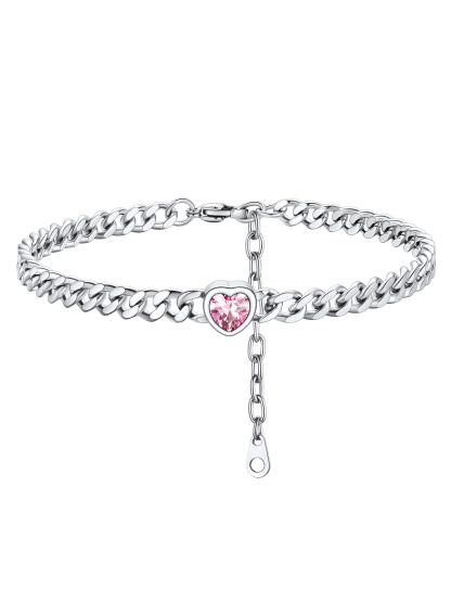 Cuban Chain Anklet with September Heart Birthstone