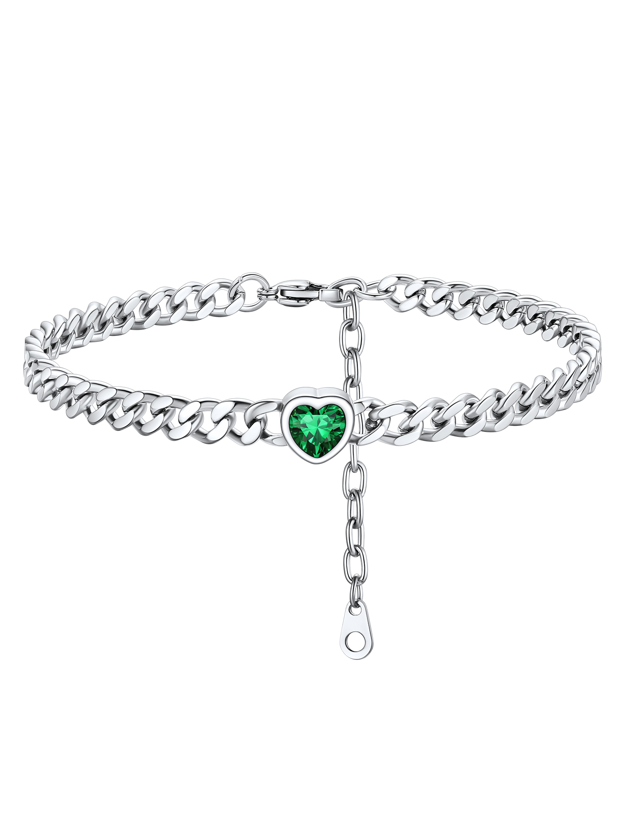 Cuban Chain Anklet with September Heart Birthstone