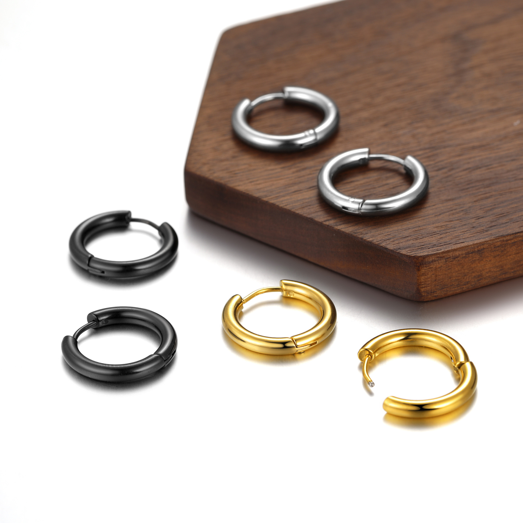 Huggie Hoop Earrings Gold/Black - Hypoallergenic Punk