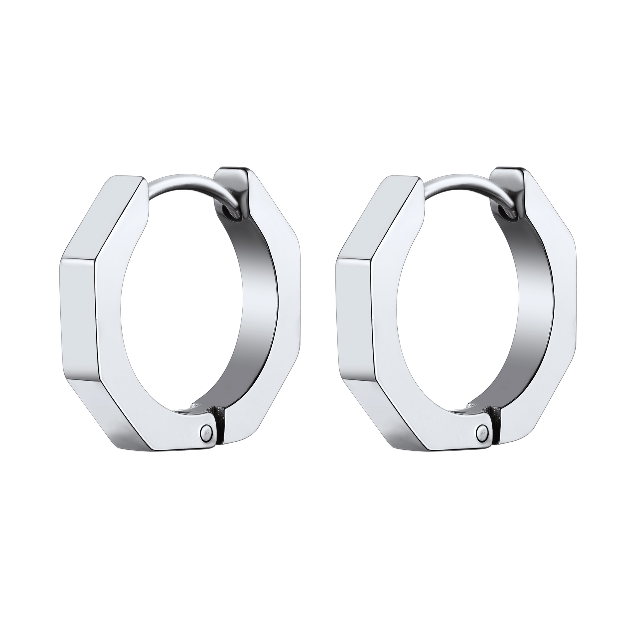 Stud Hoop Earrings Stainless Steel Black Octagon