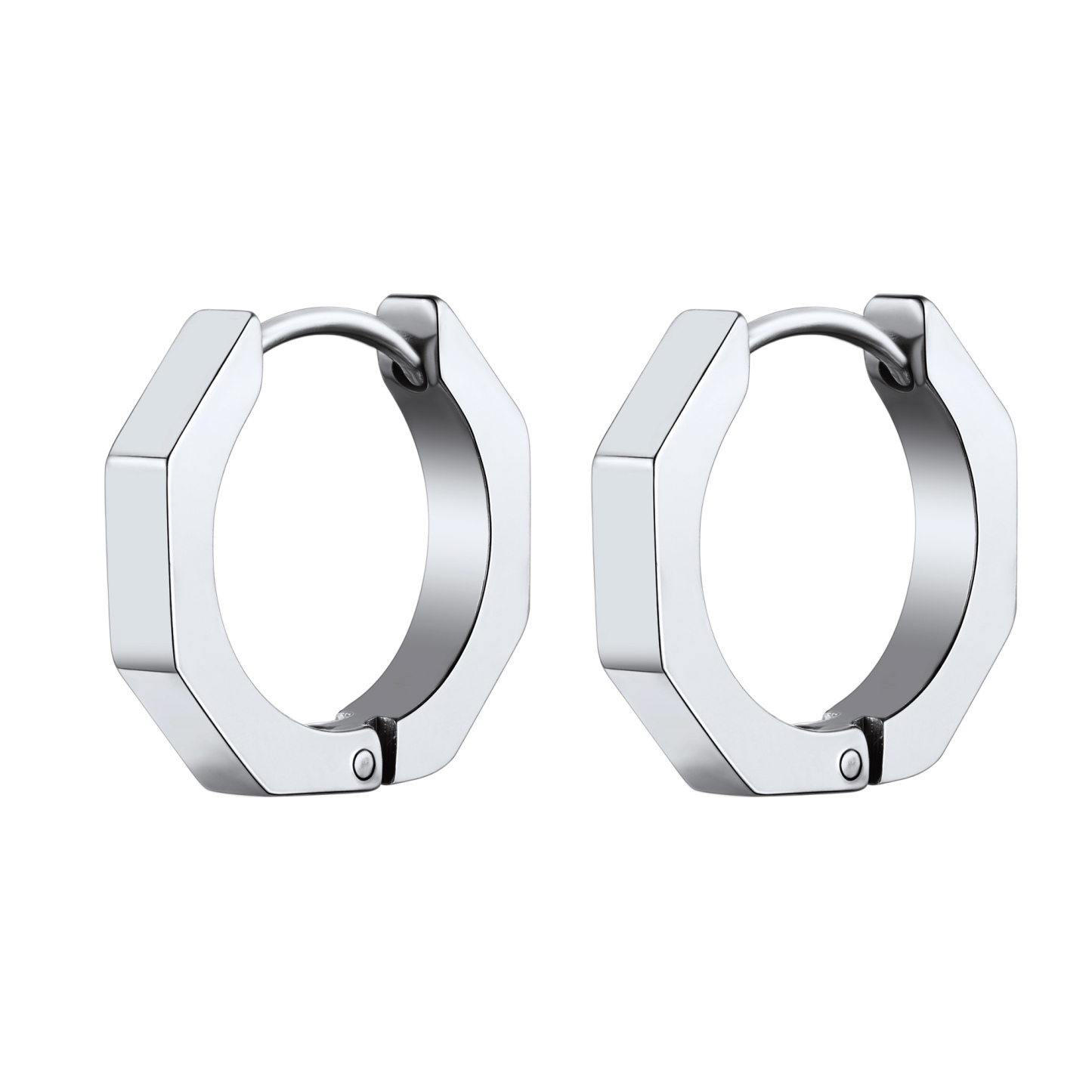 Stud Hoop Earrings Stainless Steel Black Octagon