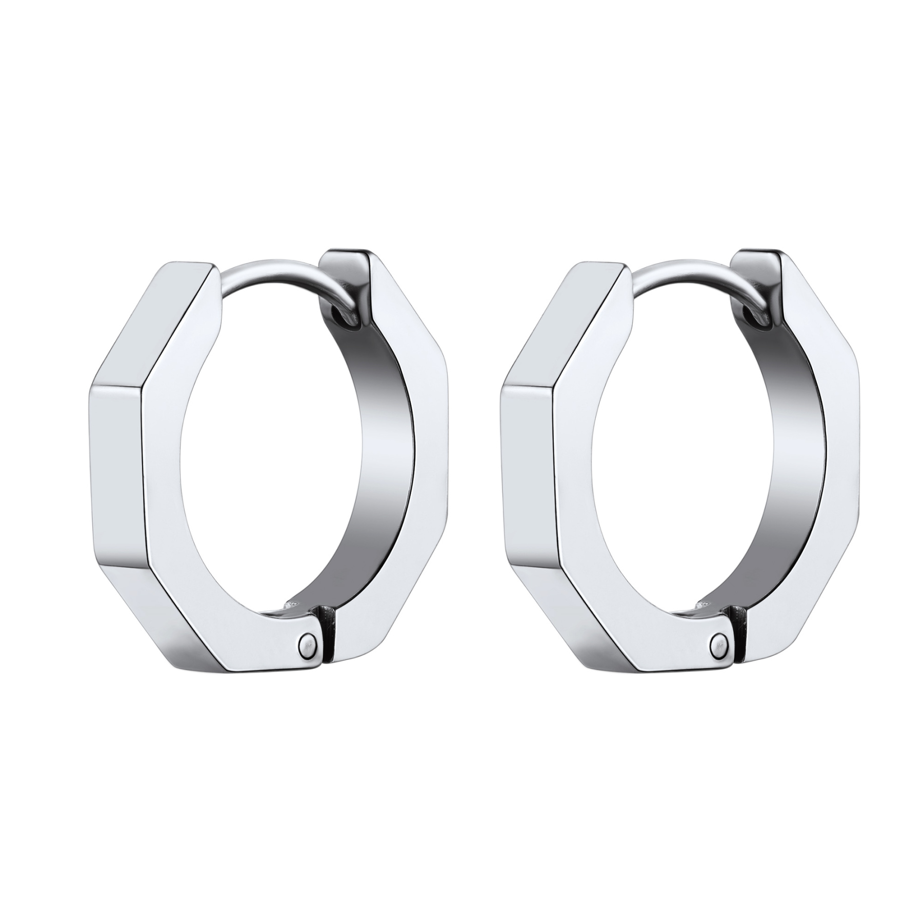 Stud Hoop Earrings Stainless Steel Black Octagon