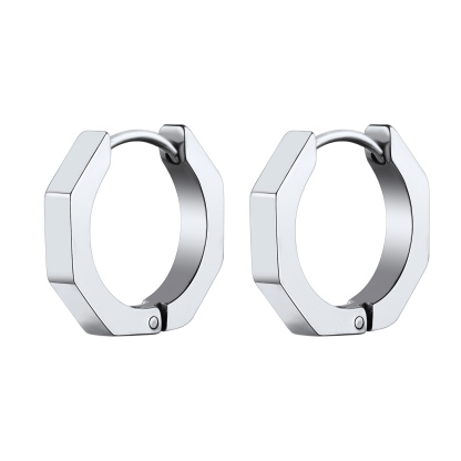 Stud Hoop Earrings Stainless Steel Black Octagon