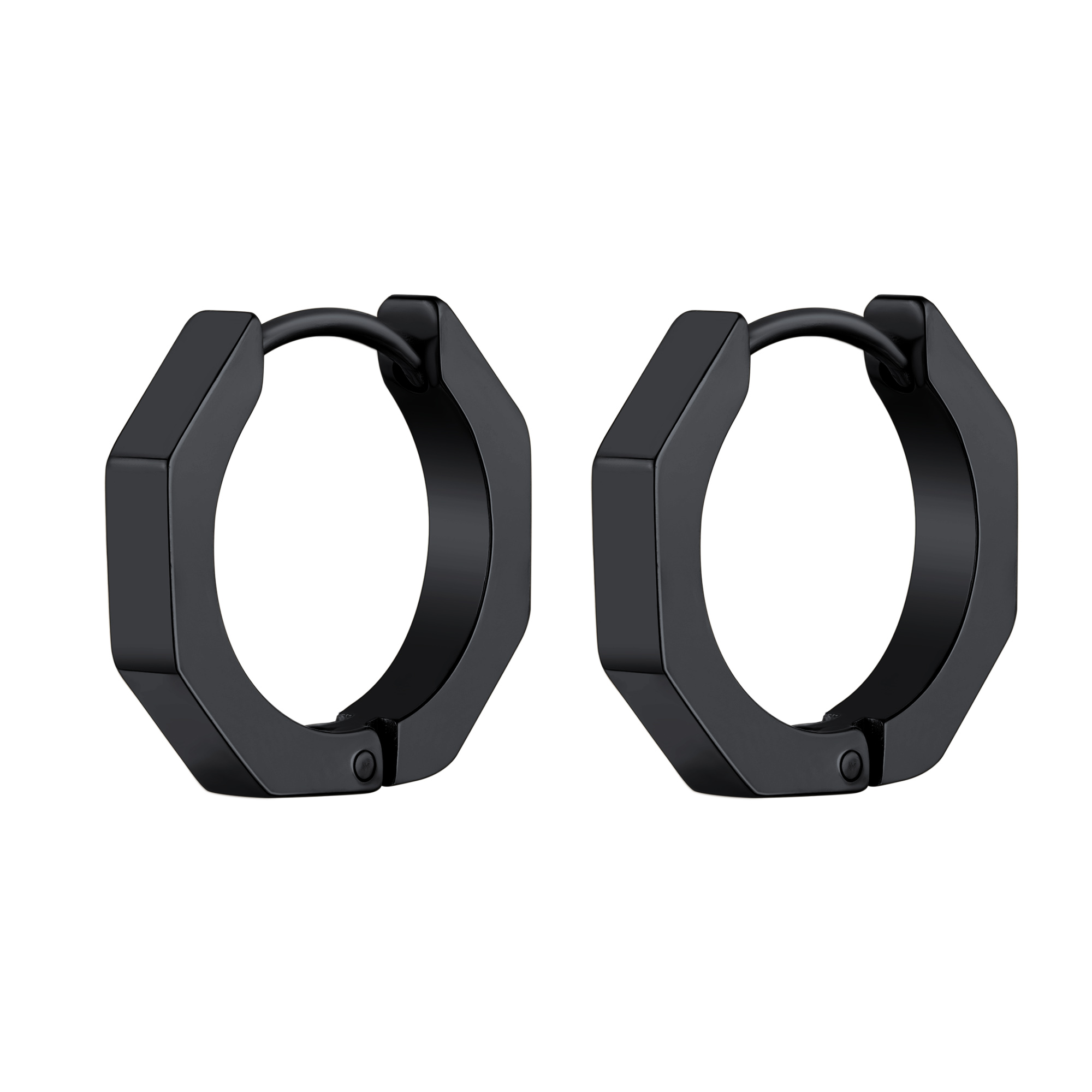 Stud Hoop Earrings Stainless Steel Black Octagon